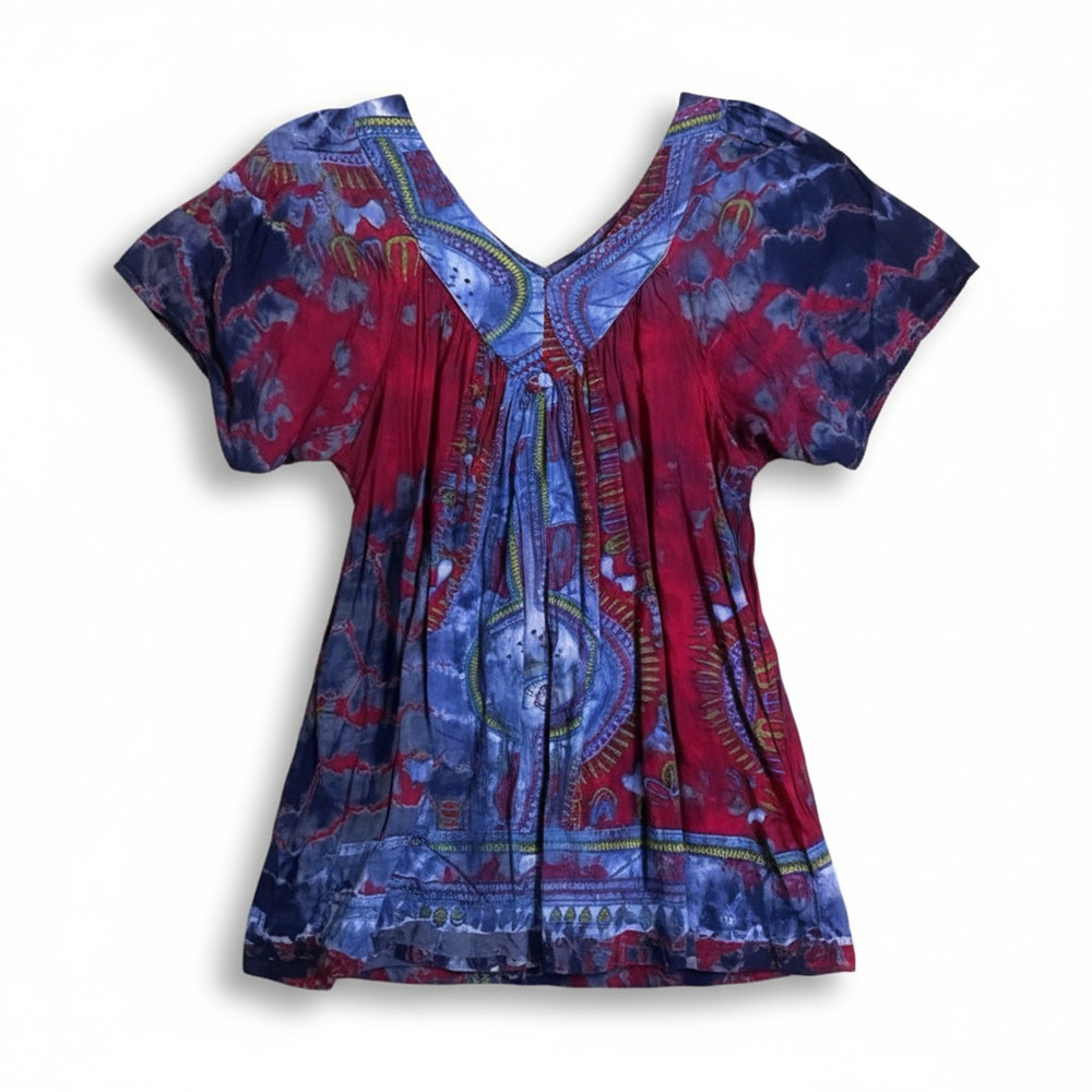 Greater Good Boho Tie Dye Blouse S/M Viscose Flowy Festival Tunic Top - Picture 4 of 9